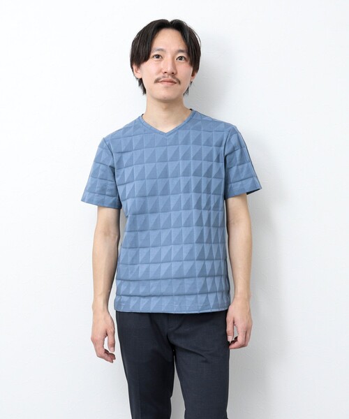 NOLLEY’S（ノーリーズ）の「幾何学リンクスVネックTシャツ（Tシャツ/カットソー・メンズ・ホワイト/グレイッシュブルー/チャコールグレー・S/L/XL/M）」の20枚目の写真