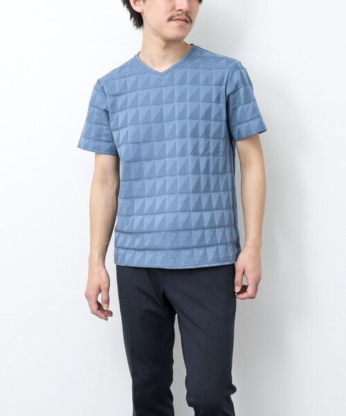 NOLLEY’S（ノーリーズ）の「幾何学リンクスVネックTシャツ（Tシャツ/カットソー・メンズ・ホワイト/グレイッシュブルー/チャコールグレー・S/L/XL/M）」の19枚目の写真