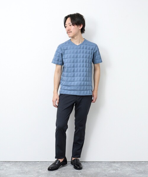 NOLLEY’S（ノーリーズ）の「幾何学リンクスVネックTシャツ（Tシャツ/カットソー・メンズ・ホワイト/グレイッシュブルー/チャコールグレー・S/L/XL/M）」の18枚目の写真