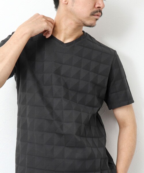 NOLLEY’S（ノーリーズ）の「幾何学リンクスVネックTシャツ（Tシャツ/カットソー・メンズ・ホワイト/グレイッシュブルー/チャコールグレー・S/L/XL/M）」の4枚目の写真