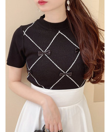 MIIA | ダイヤ柄リボンニット(ニット/セーター)