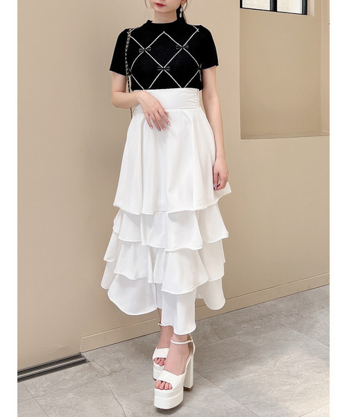 MIIA（ミーア）の「ダイヤ柄リボンニット（ニット/セーター・レディース・ブラック/オフホワイト・FREE）」の3枚目の写真