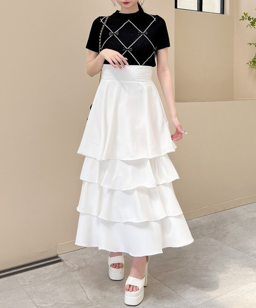 MIIA（ミーア）の「ダイヤ柄リボンニット（ニット/セーター・レディース・ブラック/オフホワイト・FREE）」の9枚目の写真