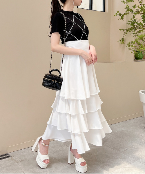 MIIA（ミーア）の「ダイヤ柄リボンニット（ニット/セーター・レディース・ブラック/オフホワイト・FREE）」の10枚目の写真