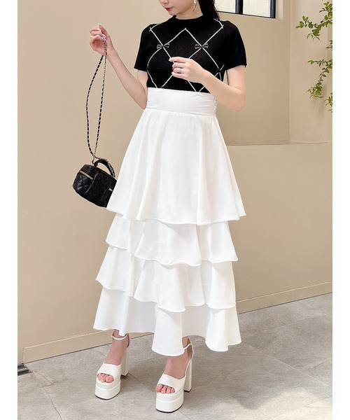 MIIA（ミーア）の「ダイヤ柄リボンニット（ニット/セーター・レディース・ブラック/オフホワイト・FREE）」の11枚目の写真