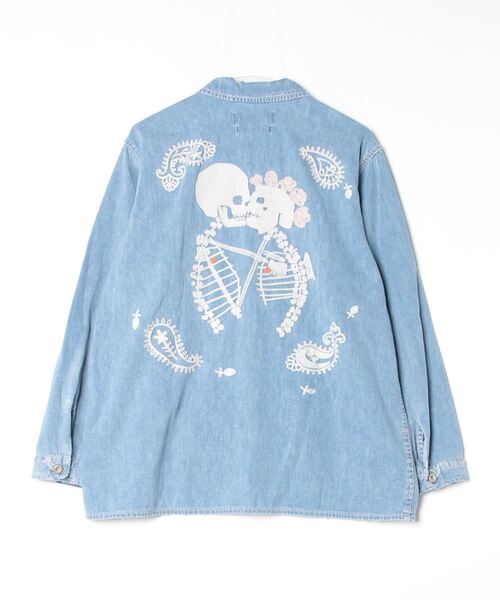 REMI RELIEF(レミレリーフ)の「REMI RELIEF(レミレリーフ)7.5Oz DENIM カバーオールSHIRT(刺繍:スカル)(カバーオール・メンズ・ブルー・L)」の2枚目の写真