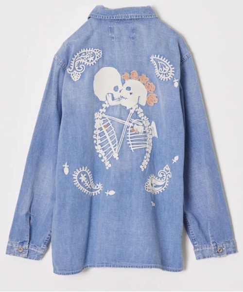 REMI RELIEF(レミレリーフ)の「REMI RELIEF(レミレリーフ)7.5Oz DENIM カバーオールSHIRT(刺繍:スカル)(カバーオール・メンズ・ブルー・L)」の1枚目の写真