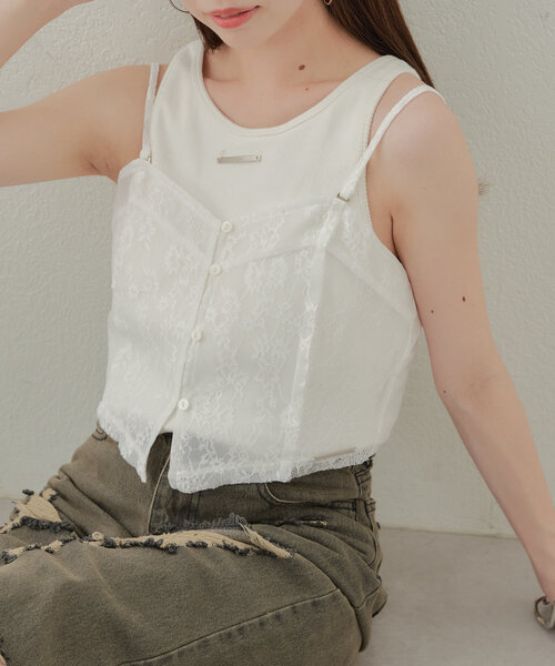 セール】コンパクトランジェリーデザインキャミ（シャツ/ブラウス