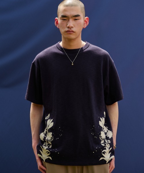 rehacer(レアセル)の「rehacer. : Drip Slub Yarn CS / ドリップ スラブ ヤーン カットソー(Tシャツ/カットソー・メンズ・ネイビー/ブラック・SMALL/MEDIUM/LARGE)」の1枚目の写真