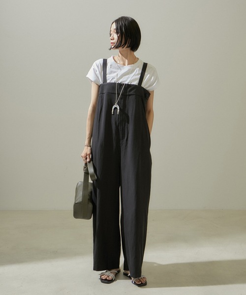 新品タグ付き　SALON♥アダム・エ・ロペ　 麻オールインワン　サロペット セール】麻レーヨンサロペット（サロペット/オーバーオール