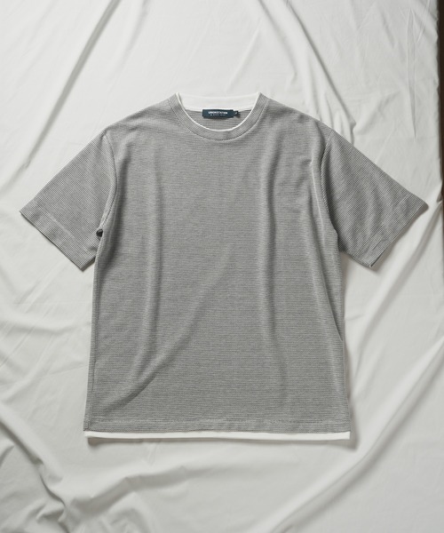 UNION STATION（ユニオンステーション）の「ハニカムボーダーフェイクレイヤードTシャツ（Tシャツ/カットソー・メンズ・ブラック/ホワイト×ブラック/ホワイト×ネイビー・M/LL/L）」の2枚目の写真