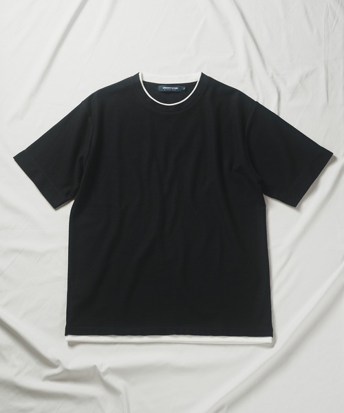 UNION STATION（ユニオンステーション）の「ハニカムボーダーフェイクレイヤードTシャツ（Tシャツ/カットソー・メンズ・ブラック/ホワイト×ブラック/ホワイト×ネイビー・M/LL/L）」の3枚目の写真