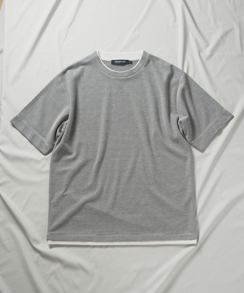 UNION STATION（ユニオンステーション）の「ハニカムボーダーフェイクレイヤードTシャツ（Tシャツ/カットソー・メンズ・ブラック/ホワイト×ブラック/ホワイト×ネイビー・M/LL/L）」の4枚目の写真