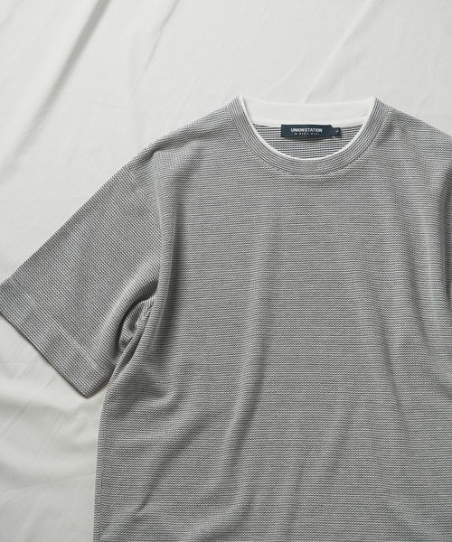 UNION STATION（ユニオンステーション）の「ハニカムボーダーフェイクレイヤードTシャツ（Tシャツ/カットソー・メンズ・ブラック/ホワイト×ブラック/ホワイト×ネイビー・M/LL/L）」の5枚目の写真