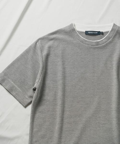 UNION STATION（ユニオンステーション）の「ハニカムボーダーフェイクレイヤードTシャツ（Tシャツ/カットソー・メンズ・ブラック/ホワイト×ブラック/ホワイト×ネイビー・M/LL/L）」の12枚目の写真