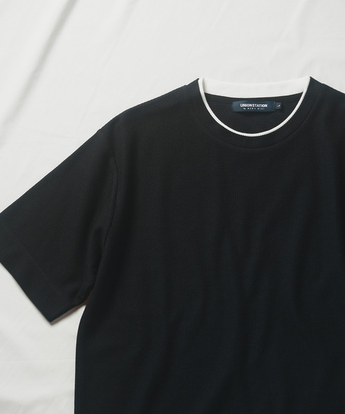UNION STATION（ユニオンステーション）の「ハニカムボーダーフェイクレイヤードTシャツ（Tシャツ/カットソー・メンズ・ブラック/ホワイト×ブラック/ホワイト×ネイビー・M/LL/L）」の8枚目の写真