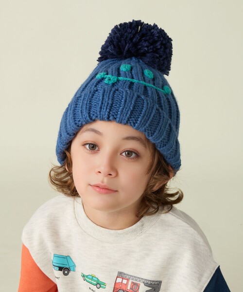 BEAMS mini（ビームスミニ）の「スマイル ニット ポンポン ワッチ 2024FW（ニットキャップ/ビーニー・キッズ・ブルー/ベージュ/ミント/ピンク・ONE SIZE）」の5枚目の写真