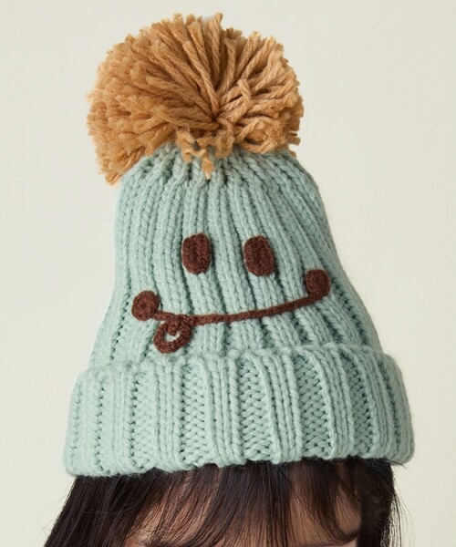 BEAMS mini（ビームスミニ）の「スマイル ニット ポンポン ワッチ 2024FW（ニットキャップ/ビーニー・キッズ・ブルー/ベージュ/ミント/ピンク・ONE SIZE）」の6枚目の写真