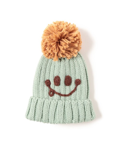BEAMS mini（ビームスミニ）の「スマイル ニット ポンポン ワッチ 2024FW（ニットキャップ/ビーニー・キッズ・ブルー/ベージュ/ミント/ピンク・ONE SIZE）」の12枚目の写真