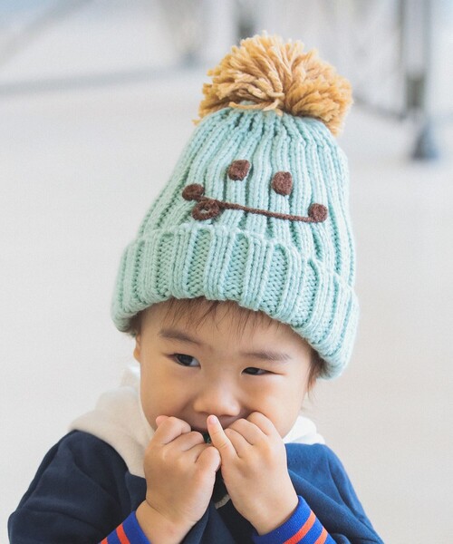 BEAMS mini（ビームスミニ）の「スマイル ニット ポンポン ワッチ 2024FW（ニットキャップ/ビーニー・キッズ・ブルー/ベージュ/ミント/ピンク・ONE SIZE）」の17枚目の写真
