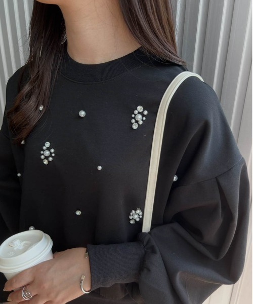 RANAN（ラナン）の「ポンチ素材ビジュースウェット（スウェット・レディース・ホワイト/ライトグレー/ブラック・L/LL/M）」の2枚目の写真