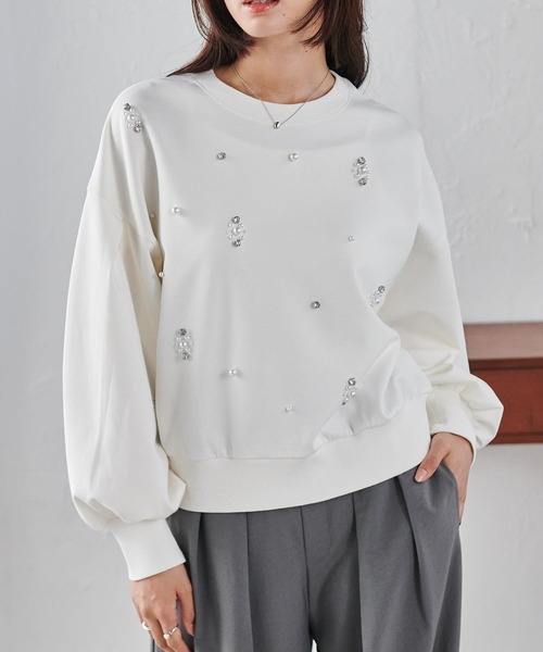 RANAN（ラナン）の「ポンチ素材ビジュースウェット（スウェット・レディース・ホワイト/ライトグレー/ブラック・L/LL/M）」の16枚目の写真