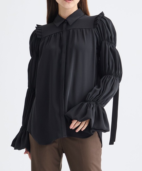 シャツ+ブラウス(長袖+七分) BARNEYS NEW YORK - omochi shoulder blouse HAENGNAE セール】2WAYオーガンジーブラウス（シャツ/ブラウス