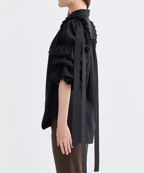 シャツ+ブラウス(長袖+七分) BARNEYS NEW YORK - omochi shoulder blouse HAENGNAE セール】2WAYオーガンジーブラウス（シャツ/ブラウス