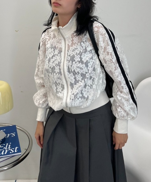 可愛い花柄レースロングアウター✭女子会に最適な1着　首元も特徴的 ジャケット ブルゾン レディース レース 総レース 半袖 ロング丈