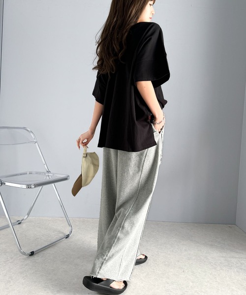 classicalelf（クラシカルエルフ）の「個性派の1本。ヴィンテージ＆ダメージ加工ワイドシルエット裏毛スウェットパンツ（スウェットパンツ・レディース・ブラック/グレー・LARGE/MEDIUM/SMALL/X-LARGE）」の9枚目の写真