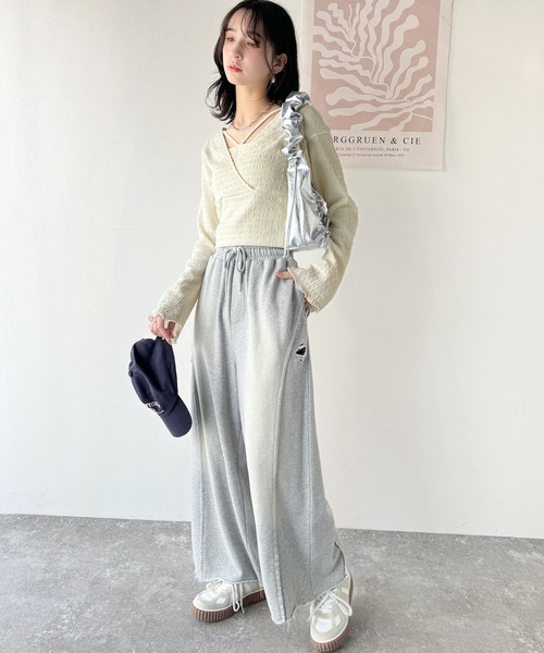 classicalelf（クラシカルエルフ）の「個性派の1本。ヴィンテージ＆ダメージ加工ワイドシルエット裏毛スウェットパンツ（スウェットパンツ・レディース・ブラック/グレー・LARGE/MEDIUM/SMALL/X-LARGE）」の10枚目の写真