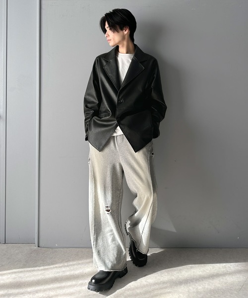 classicalelf（クラシカルエルフ）の「個性派の1本。ヴィンテージ＆ダメージ加工ワイドシルエット裏毛スウェットパンツ（スウェットパンツ・レディース・ブラック/グレー・LARGE/MEDIUM/SMALL/X-LARGE）」の14枚目の写真