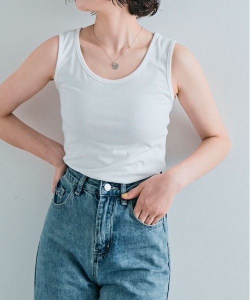 kirakiraShop(キラキラショップ)の「ベーシック ストレッチ 無地 タンクトップ(タンクトップ・レディース・オフホワイト/ブルー/ブラック/カーキ/ライトグレー/ダークグレー/ネイビー/ベージュ・FREE)」の2枚目の写真