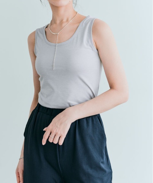 kirakiraShop(キラキラショップ)の「ベーシック ストレッチ 無地 タンクトップ(タンクトップ・レディース・オフホワイト/ブルー/ブラック/カーキ/ライトグレー/ダークグレー/ネイビー/ベージュ・FREE)」の4枚目の写真