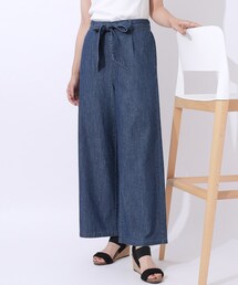 ◆【洗える/セットアップ可】やわらかデニム タックワイドパンツ