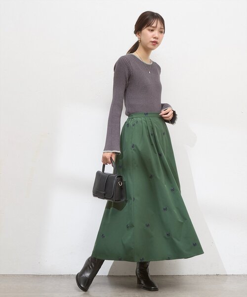 natural couture(ナチュラルクチュール)の「リボン刺繍タックフレアスカート(スカート・レディース・ブラック/アイボリー/グリーン・FREE)」の19枚目の写真