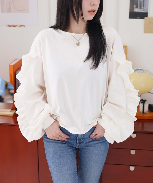 Girly Doll(ガーリードール)の「ボリュームフリルカットソー(Tシャツ/カットソー・レディース・オフホワイト/チャコール・F)」の15枚目の写真