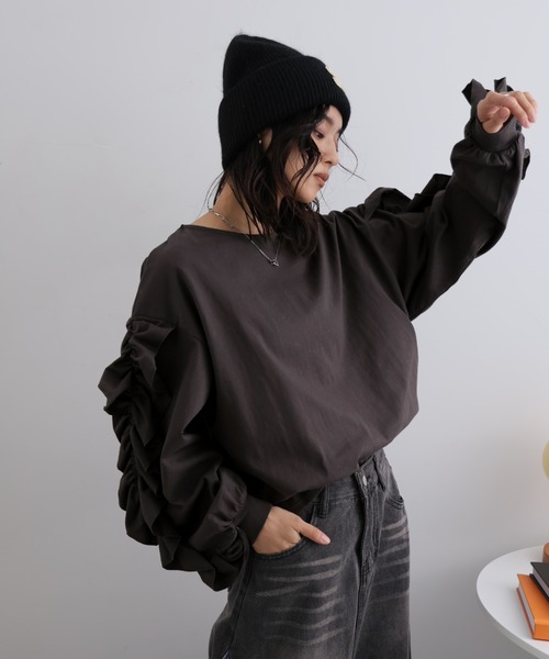 Girly Doll(ガーリードール)の「ボリュームフリルカットソー(Tシャツ/カットソー・レディース・オフホワイト/チャコール・F)」の22枚目の写真