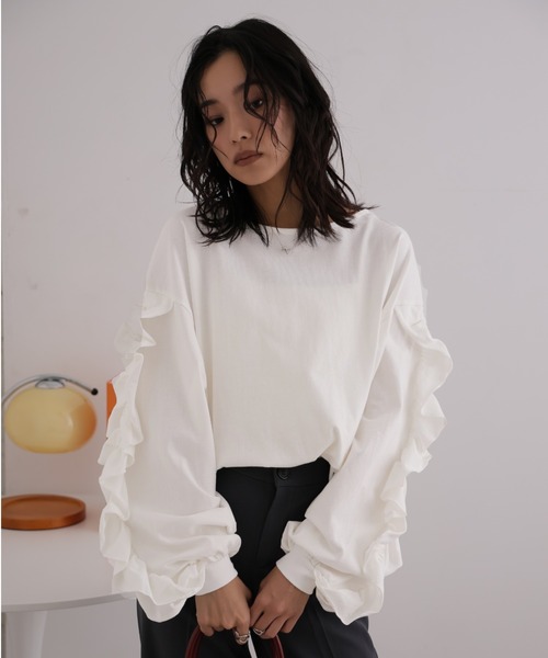 Girly Doll(ガーリードール)の「ボリュームフリルカットソー(Tシャツ/カットソー・レディース・オフホワイト/チャコール・F)」の11枚目の写真