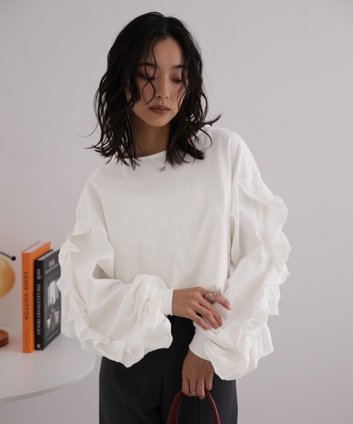 Girly Doll(ガーリードール)の「ボリュームフリルカットソー(Tシャツ/カットソー・レディース・オフホワイト/チャコール・F)」の12枚目の写真