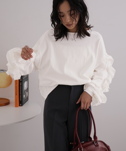 Girly Doll(ガーリードール)の「ボリュームフリルカットソー(Tシャツ/カットソー・レディース・オフホワイト/チャコール・F)」の13枚目の写真