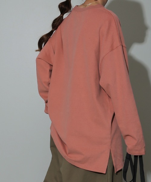 HUG.U（ハグユー）の「桃生地。オーバーロンT（Tシャツ/カットソー・レディース・ダークグレー/ホワイト/モスグリーン/コーラルピンク/チョコ/ブラック・FREE）」の9枚目の写真