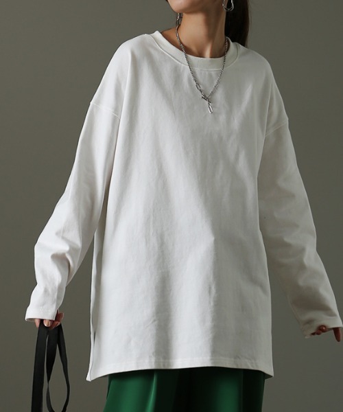 HUG.U（ハグユー）の「桃生地。オーバーロンT（Tシャツ/カットソー・レディース・ダークグレー/ホワイト/モスグリーン/コーラルピンク/チョコ/ブラック・FREE）」の7枚目の写真