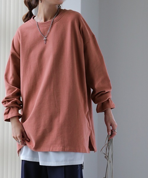 HUG.U（ハグユー）の「桃生地。オーバーロンT（Tシャツ/カットソー・レディース・ダークグレー/ホワイト/モスグリーン/コーラルピンク/チョコ/ブラック・FREE）」の10枚目の写真