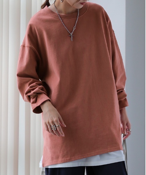 HUG.U（ハグユー）の「桃生地。オーバーロンT（Tシャツ/カットソー・レディース・ダークグレー/ホワイト/モスグリーン/コーラルピンク/チョコ/ブラック・FREE）」の11枚目の写真