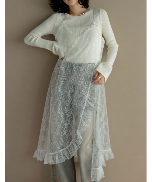 Re:EDIT（リエディ）の「[低身長サイズ有]レースフリルデザインキャミワンピース（ジャンパースカート・レディース・ホワイト/ブラック・SHORT/MEDIUM/LARGE）」の2枚目の写真