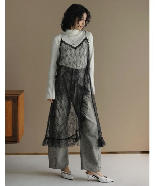 セール】[低身長サイズ有]レースフリルデザインキャミワンピース