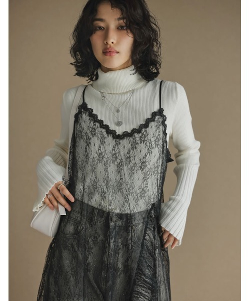 Re:EDIT（リエディ）の「[低身長サイズ有]レースフリルデザインキャミワンピース（ジャンパースカート・レディース・ホワイト/ブラック・SHORT/MEDIUM/LARGE）」の6枚目の写真