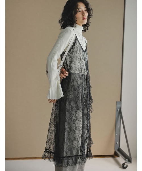 Re:EDIT（リエディ）の「[低身長サイズ有]レースフリルデザインキャミワンピース（ジャンパースカート・レディース・ホワイト/ブラック・SHORT/MEDIUM/LARGE）」の8枚目の写真