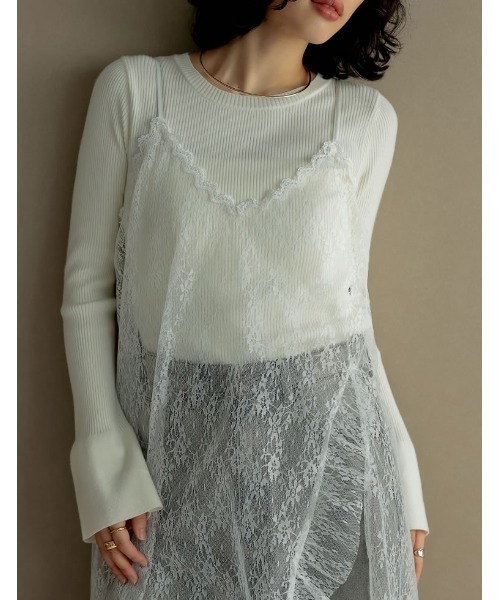 Re:EDIT（リエディ）の「[低身長サイズ有]レースフリルデザインキャミワンピース（ジャンパースカート・レディース・ホワイト/ブラック・SHORT/MEDIUM/LARGE）」の13枚目の写真